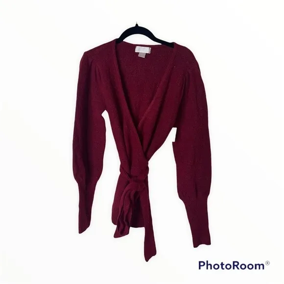 NWT RACHEL PARCELL Cranberry Burgundy  Wrap Sweater Top Size XS