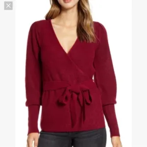 NWT RACHEL PARCELL Cranberry Burgundy  Wrap Sweater Top Size XS