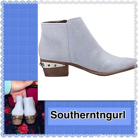 NWT SAM EDELMAN ”Holt” Baby Blue REAL Suede Leather Studded Booties / Boots