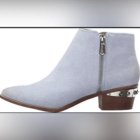 NWT SAM EDELMAN ”Holt” Baby Blue REAL Suede Leather Studded Booties / Boots