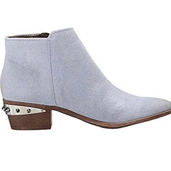NWT SAM EDELMAN ”Holt” Baby Blue REAL Suede Leather Studded Booties / Boots