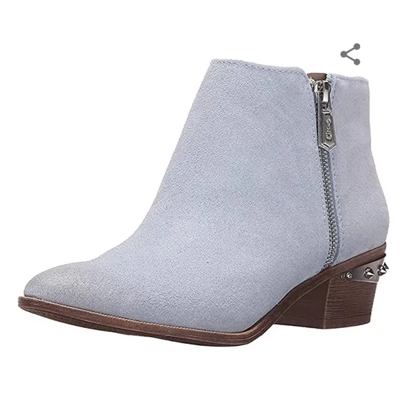 NWT SAM EDELMAN ”Holt” Baby Blue REAL Suede Leather Studded Booties / Boots