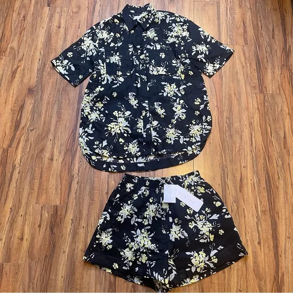 NWT SHONA JOY Goldie Linen Shirt &amp; Short Set Size US 4