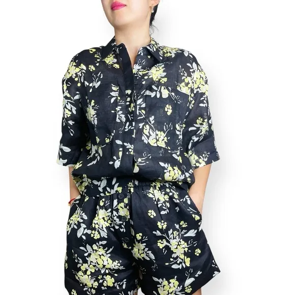 NWT SHONA JOY Goldie Linen Shirt &amp; Short Set Size US 4