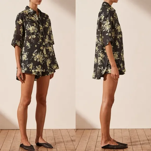 NWT SHONA JOY Goldie Linen Shirt &amp; Short Set Size US 4