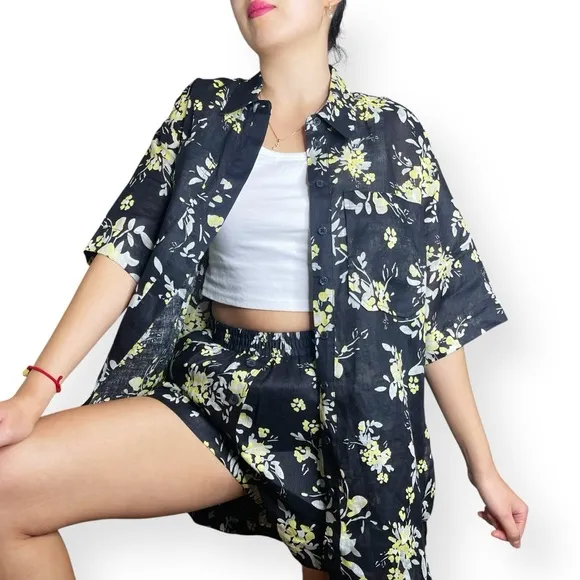 NWT SHONA JOY Goldie Linen Shirt &amp; Short Set Size US 4