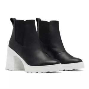 NWT Sorel Brex Waterproof Platform Heeled Chelsea Boots Black/White Size 5.5