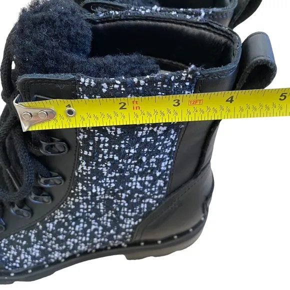 NWT Sorel Lennox Lace Cozy leather tweed fur lined waterproof boots, 6 leather