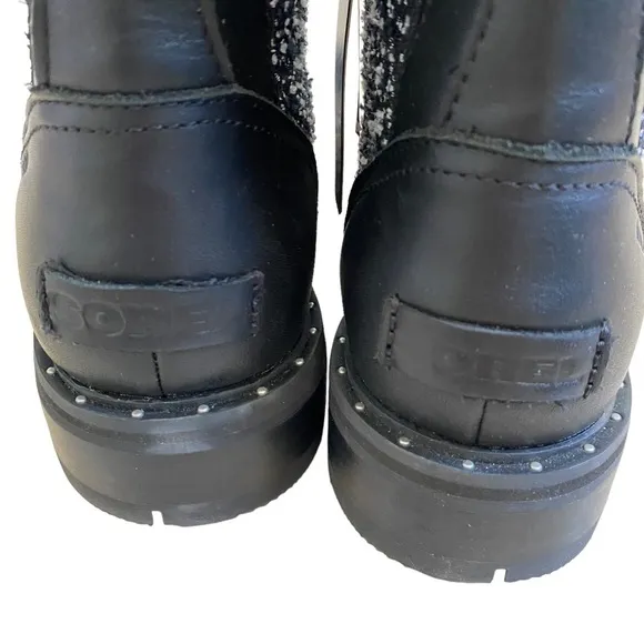 NWT Sorel Lennox Lace Cozy leather tweed fur lined waterproof boots, 6 leather