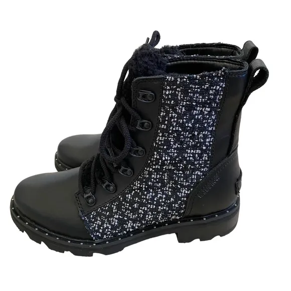 NWT Sorel Lennox Lace Cozy leather tweed fur lined waterproof boots, 6 leather