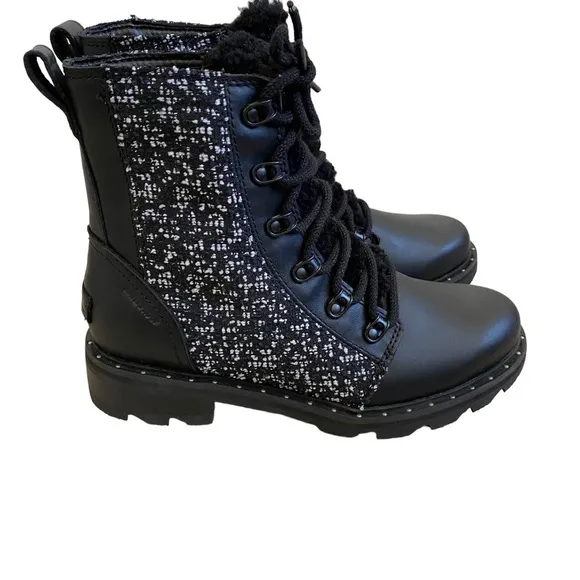 NWT Sorel Lennox Lace Cozy leather tweed fur lined waterproof boots, 6 leather