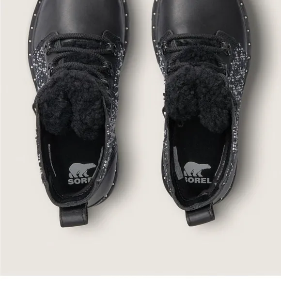NWT Sorel Lennox Lace Cozy leather tweed fur lined waterproof boots, 6 leather