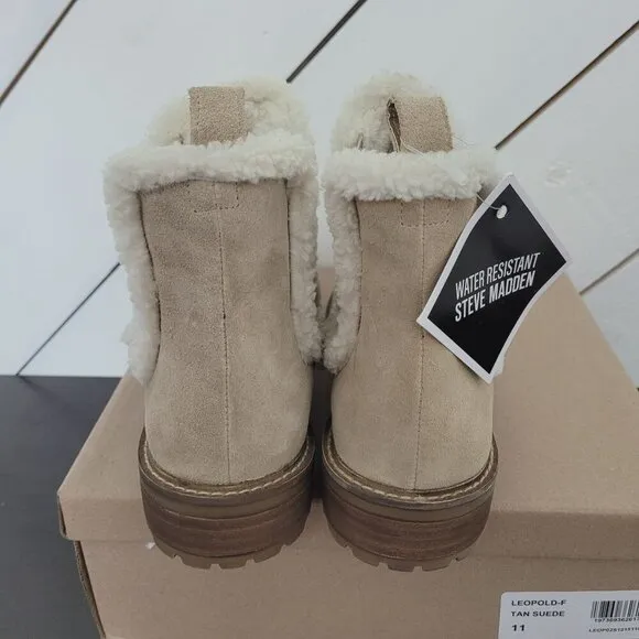 NWT Steve Madden Leopold-F Tan Suede Water Resistant Women's Ankle Boots Size 11