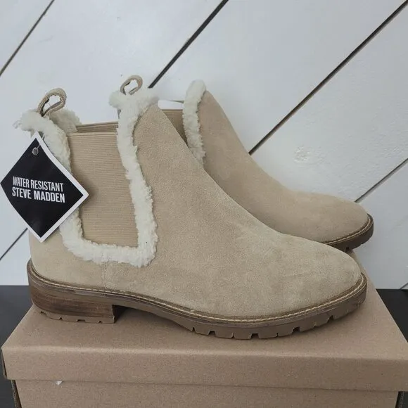NWT Steve Madden Leopold-F Tan Suede Water Resistant Women's Ankle Boots Size 11