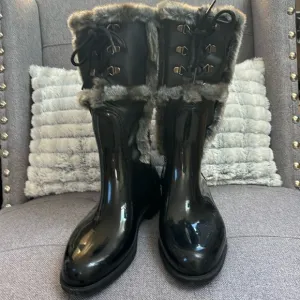 NWT Stuart Weizmann faux-fur trimmed rain,winter boots