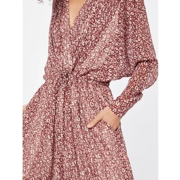NWT TED BAKER 70s Leopard Chiffon Wrap Tie Style Draped Long Sleeve Midi Dress 6