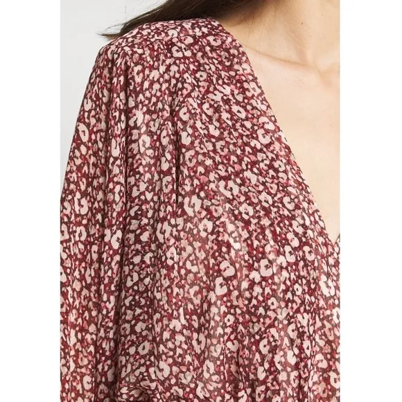 NWT TED BAKER 70s Leopard Chiffon Wrap Tie Style Draped Long Sleeve Midi Dress 6