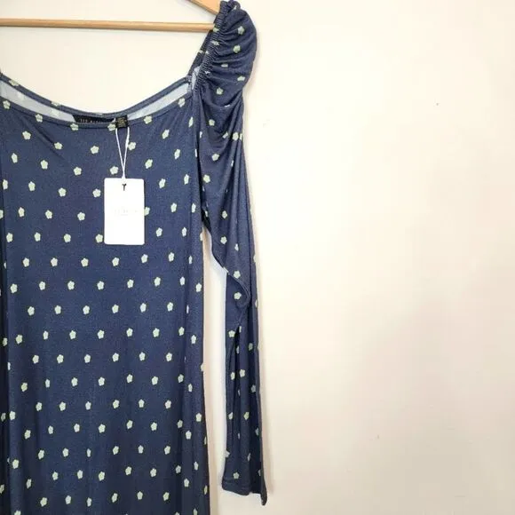 NWT Ted Baker Meegwin Ditsy Spot Jersey Midi Side Slit Stretch Dress  8-10 Or 3