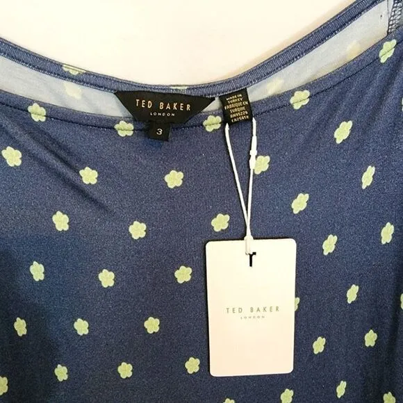 NWT Ted Baker Meegwin Ditsy Spot Jersey Midi Side Slit Stretch Dress  8-10 Or 3