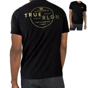 NWT True Religion Gold Metallic Graphic Logo Print Halo Crew Neck T-Shirt