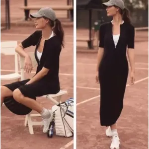 NWT Varley Malia Black Knit Midi Dress Size Small