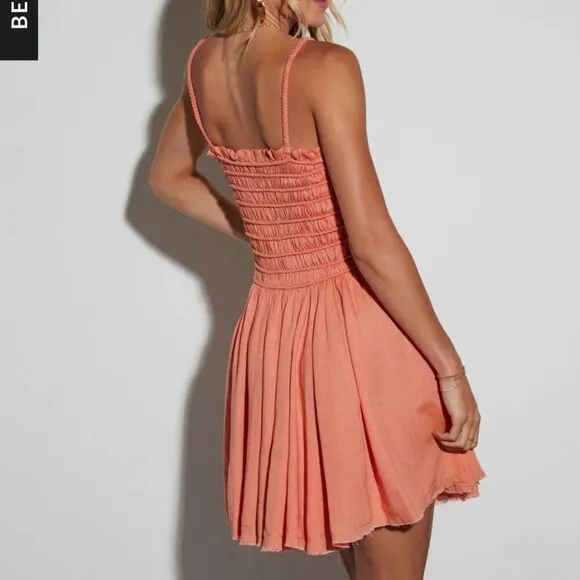 NWT VICI Vintage Havana Rosetta Smocked Frayed Hem Mini Cowgirl Festival Dress