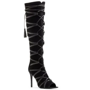 NWT Vince Camuto Maddy Laced Boots Black Suede