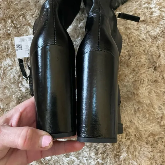 NWT ZARA Black Leather Knee-High Boots with Faux Fur Trim EU 36/US 6