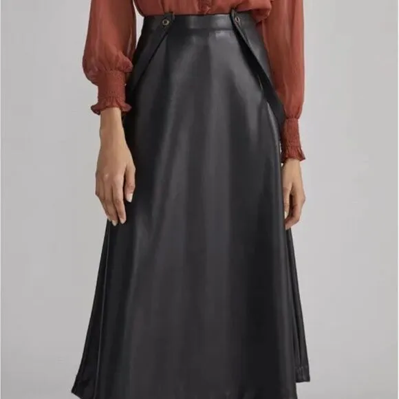 NWT Anthropologie Faux Leather Pinafore Black Skirt Size 2 #049