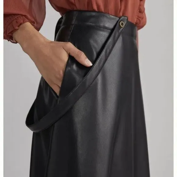 NWT Anthropologie Faux Leather Pinafore Black Skirt Size 2 #049