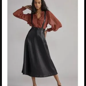 NWT Anthropologie Faux Leather Pinafore Black Skirt Size 2 #049