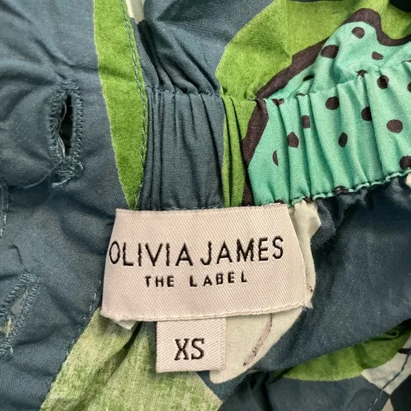 OLIVIA JAMES THE LABEL Emma Mini Dress Tunic Boho Green Teal LeafPrint