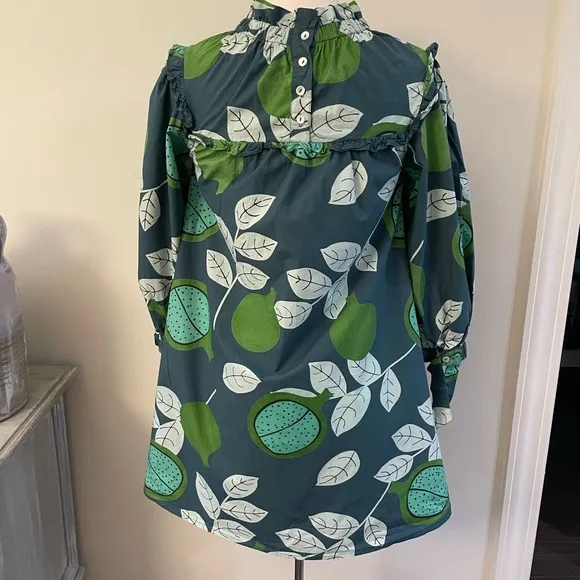 OLIVIA JAMES THE LABEL Emma Mini Dress Tunic Boho Green Teal LeafPrint