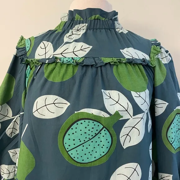 OLIVIA JAMES THE LABEL Emma Mini Dress Tunic Boho Green Teal LeafPrint