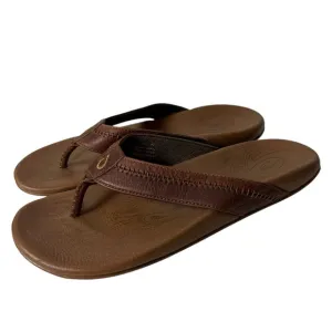 OluKai Hiapo Leather Beach Sandals Mens Flip Flop Brown Size US 10 EU 43