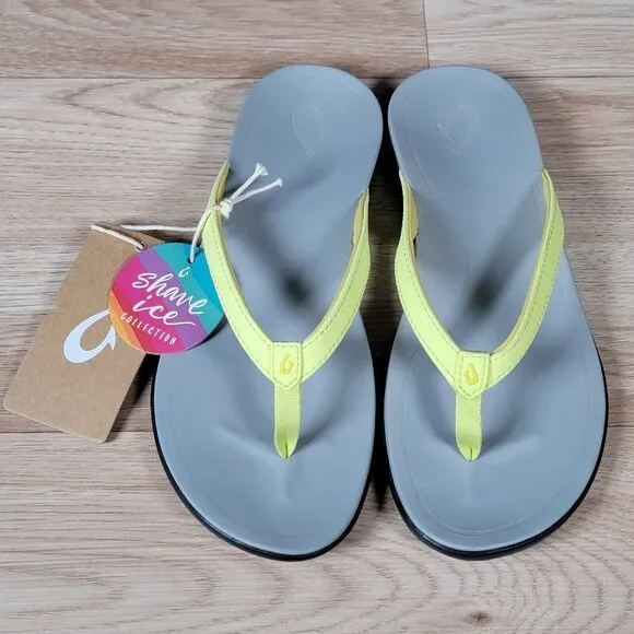 OluKai HO OPIO Sandals Womens Size 7 Gray Shave Ice Beach Slippers Flip Flops