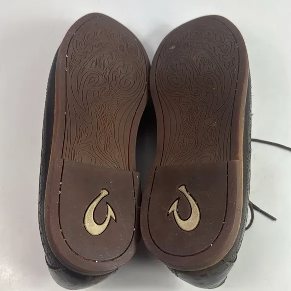 Olukai Honolulu Lace Dark Brown Leather Rubber Sole Casual shoes