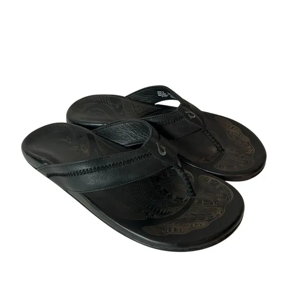 Olukai Men’s Hiapo Brown Leather Beach Sandals Size 12 M