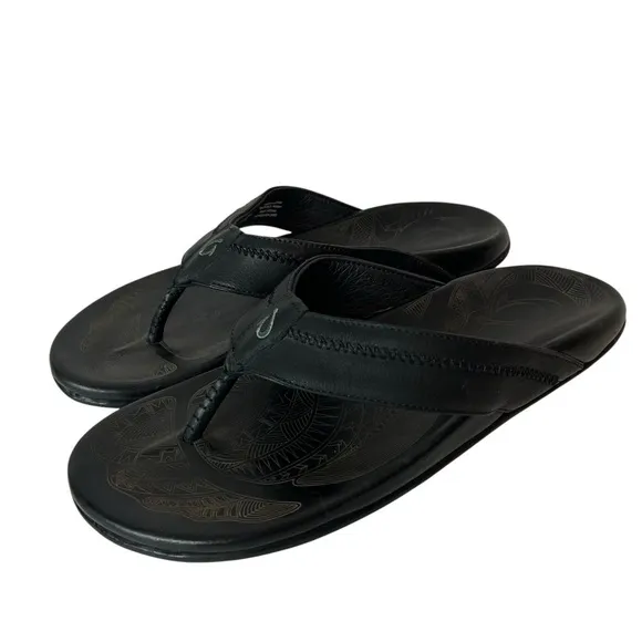 Olukai Men’s Hiapo Brown Leather Beach Sandals Size 12 M