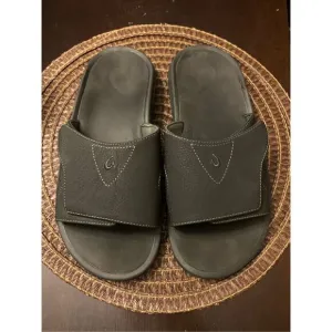 Olukai Men's Nalu Slide Sandals Slip On Adjustable Black Casual Comfort Size 10