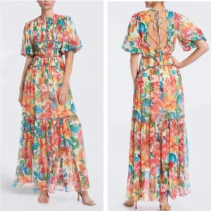 ONE33 SOCIAL puff sleeve maxi dress in floral Sz: 6 RTR $575