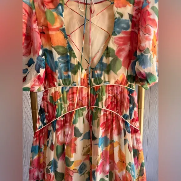 ONE33 SOCIAL puff sleeve maxi dress in floral Sz: 6 RTR $575