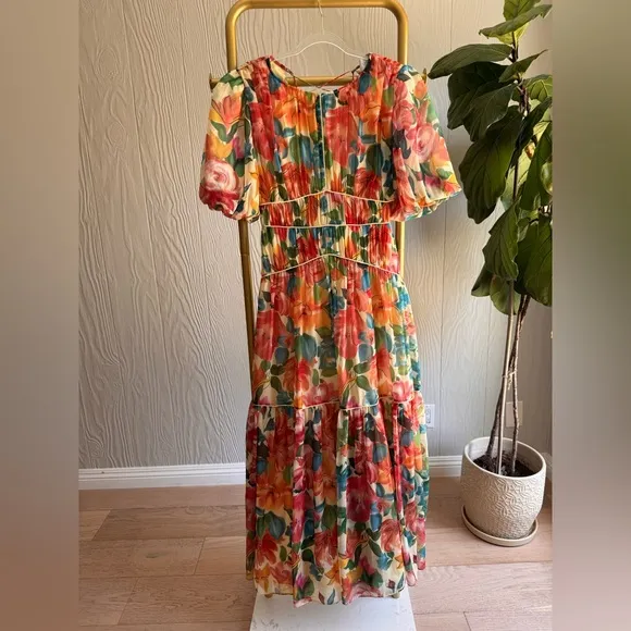 ONE33 SOCIAL puff sleeve maxi dress in floral Sz: 6 RTR $575