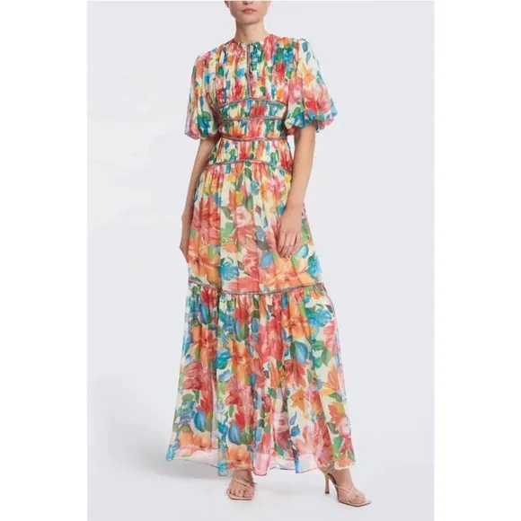 ONE33 SOCIAL puff sleeve maxi dress in floral Sz: 6 RTR $575