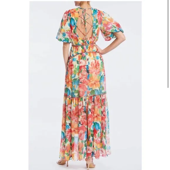 ONE33 SOCIAL puff sleeve maxi dress in floral Sz: 6 RTR $575