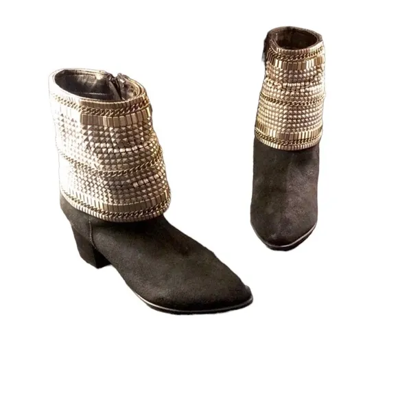 ORCADE Black Suede Ankle Booties with Metal Mesh Embellishments Size 36 EU