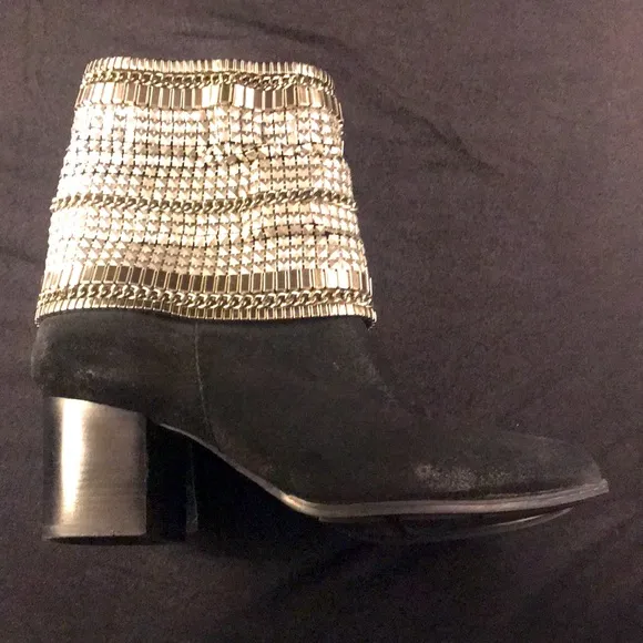 ORCADE Black Suede Ankle Booties with Metal Mesh Embellishments Size 36 EU