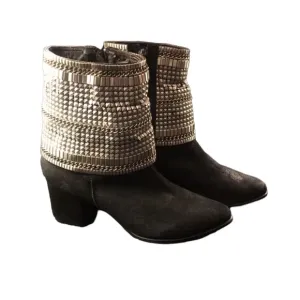 ORCADE Black Suede Ankle Booties with Metal Mesh Embellishments Size 36 EU