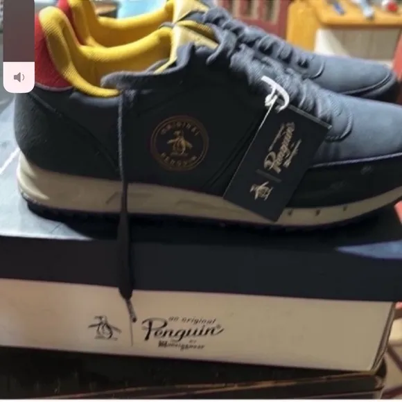 Original Penguin Blue Sneakers with Matte Finish and Low-Top Design