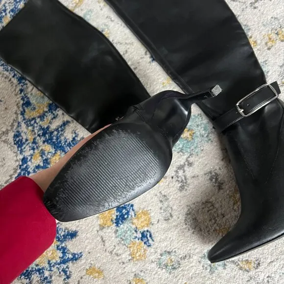 Over the Knee (faux) leather Marc Fisher black stiletto boots (size 7.5)
